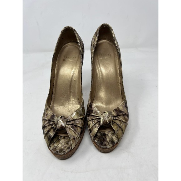 Stuart Weitzman Snake Skin Python Pattern Peep Toe Platform Pumps Brown Size 6M - Picture 6 of 10